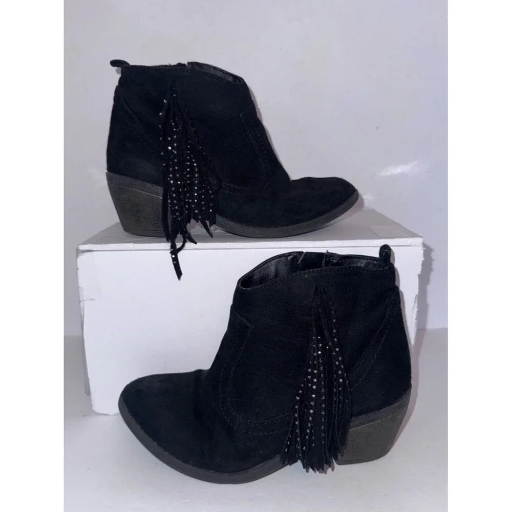 wonder nation size 1 Black Suede Fringe Ankle Booties